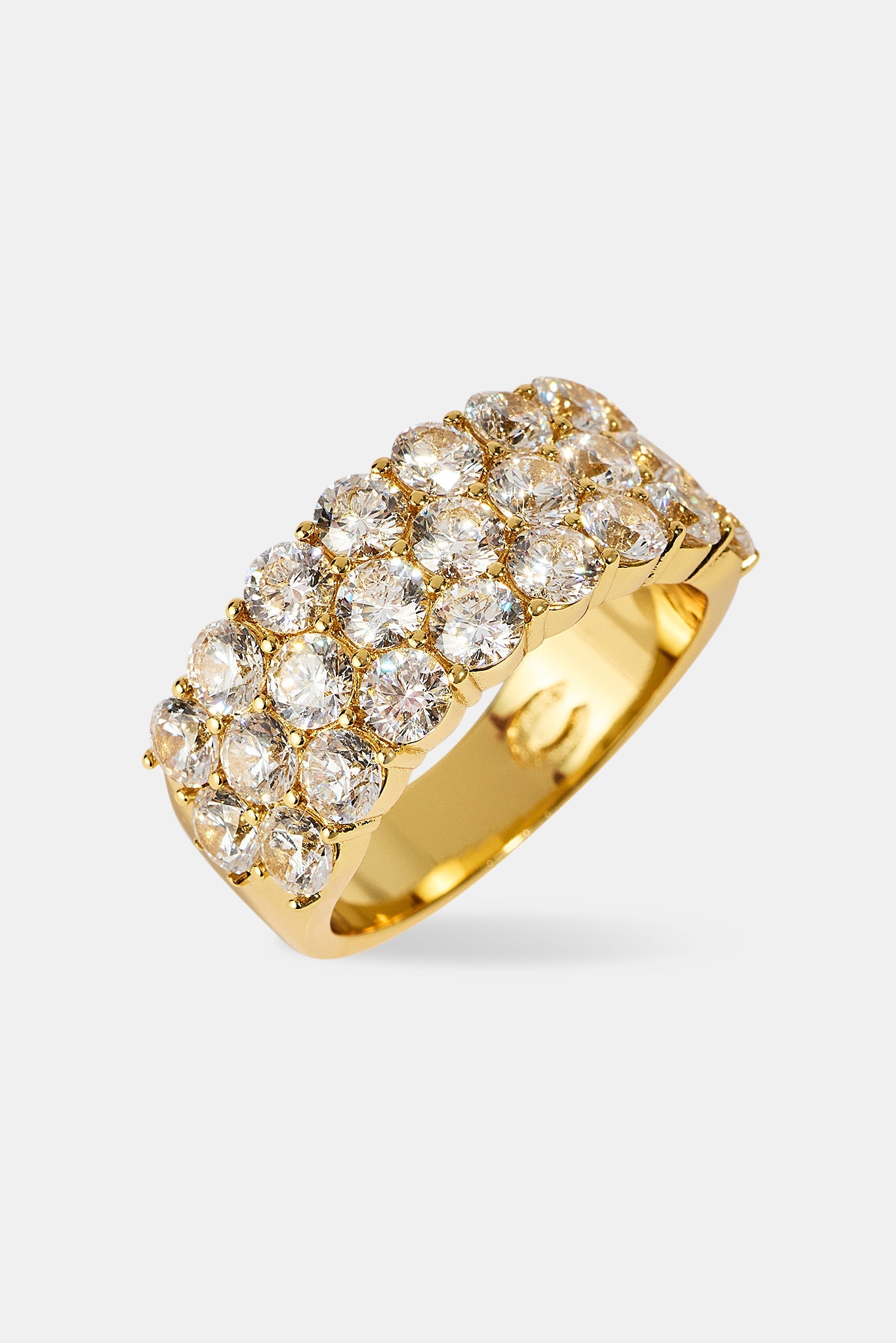 Triple Row CZ Iced Ring - 6mm - Gold